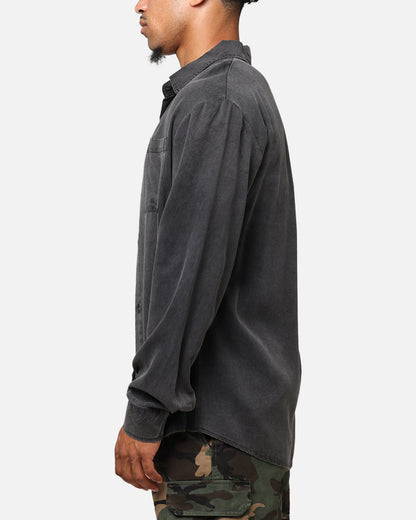 XXIII Acid Wash Button Up Over Shirt Washed Black