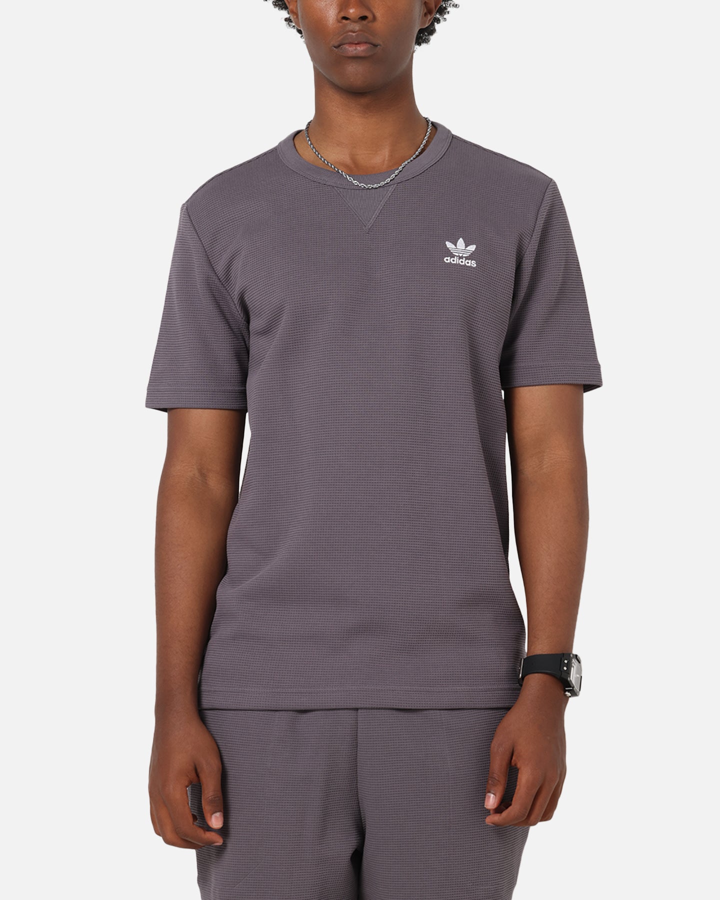 Adidas Trefoil Essentials Waffle T-Shirt Grey Strata