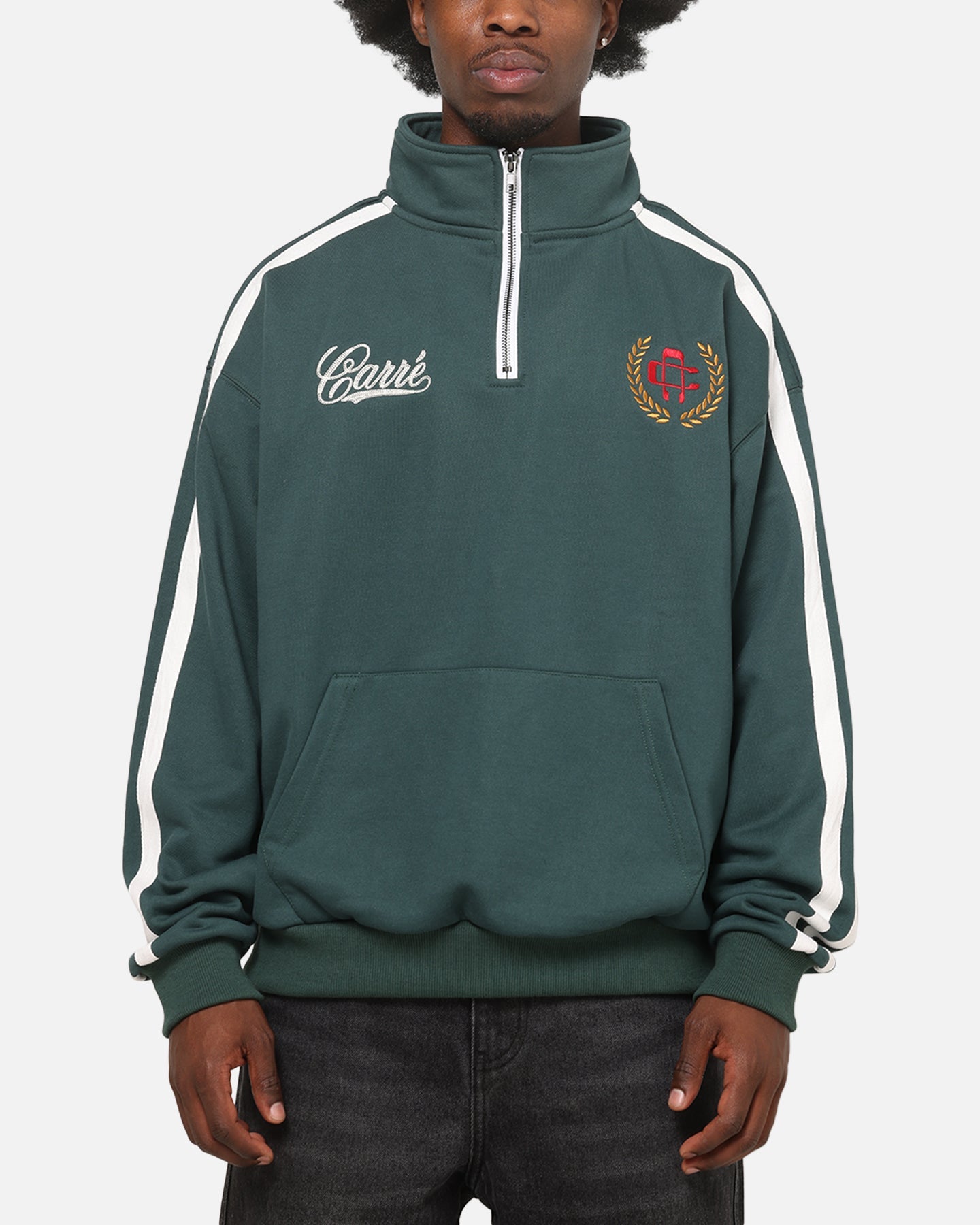 Carre Footie 1/4 Zip Crewneck Green/Off White