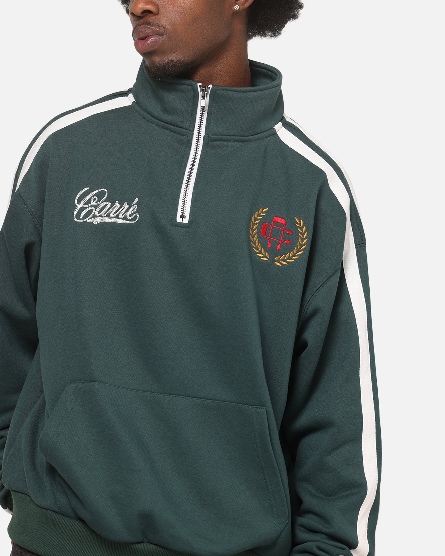 Carre Footie 1/4 Zip Crewneck Green/Off White