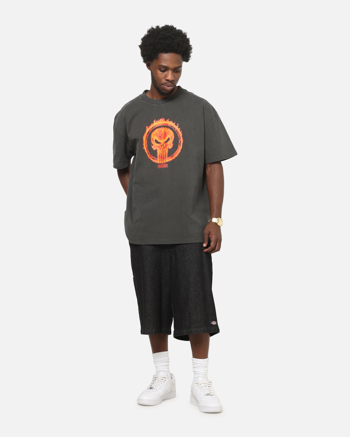 73Studio Marvel Punisher Flames Heavy T-Shirt Black Wash