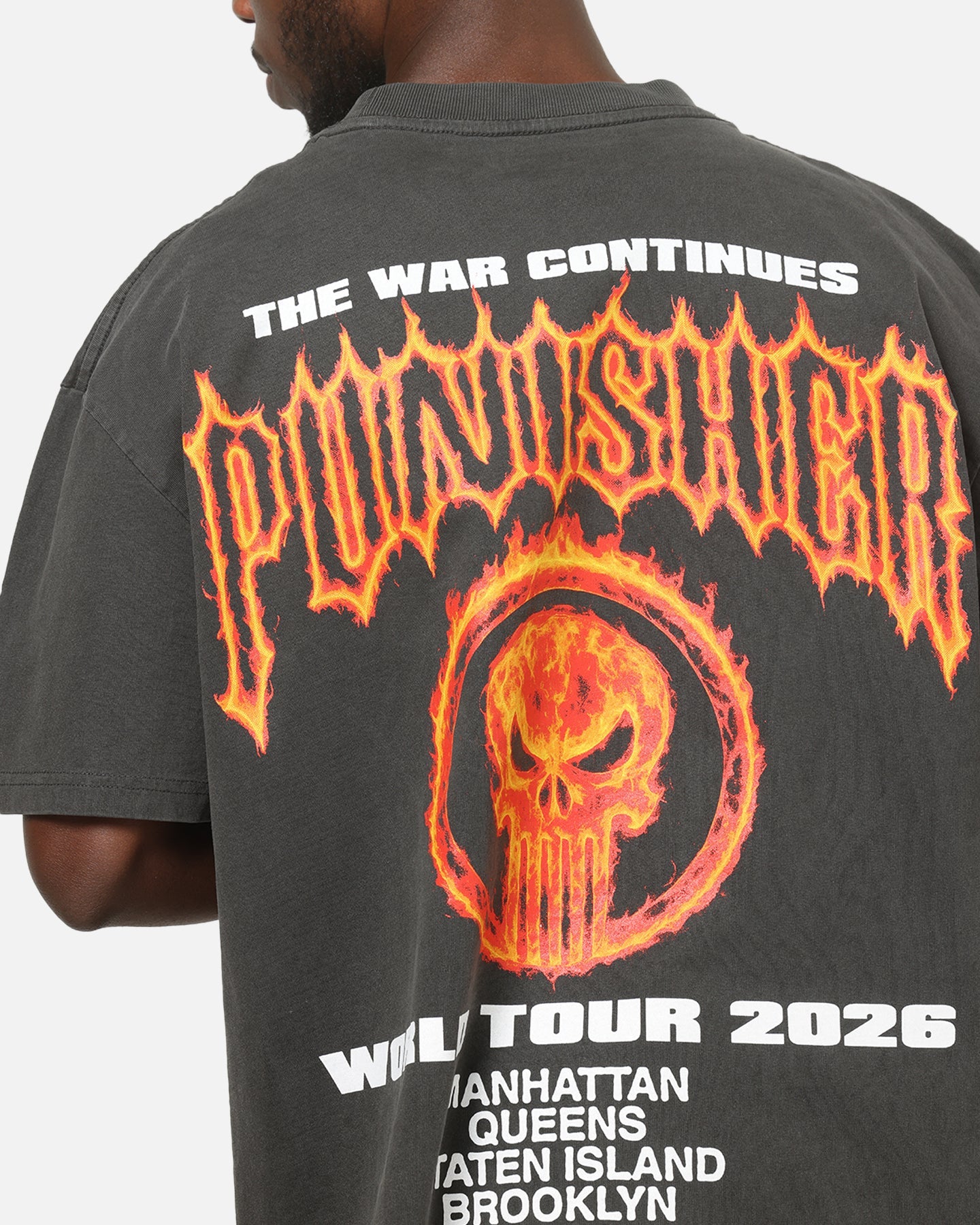 73Studio Marvel Punisher Flames Heavy T-Shirt Black Wash