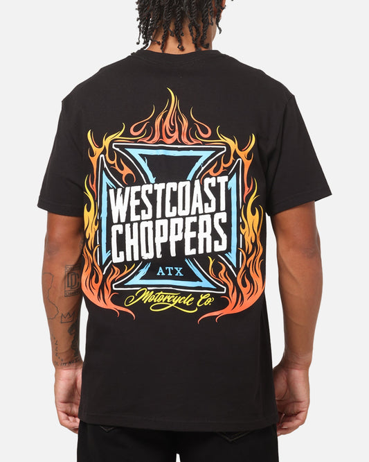 West Coast Choppers Skew Logo Flames T-Shirt Black
