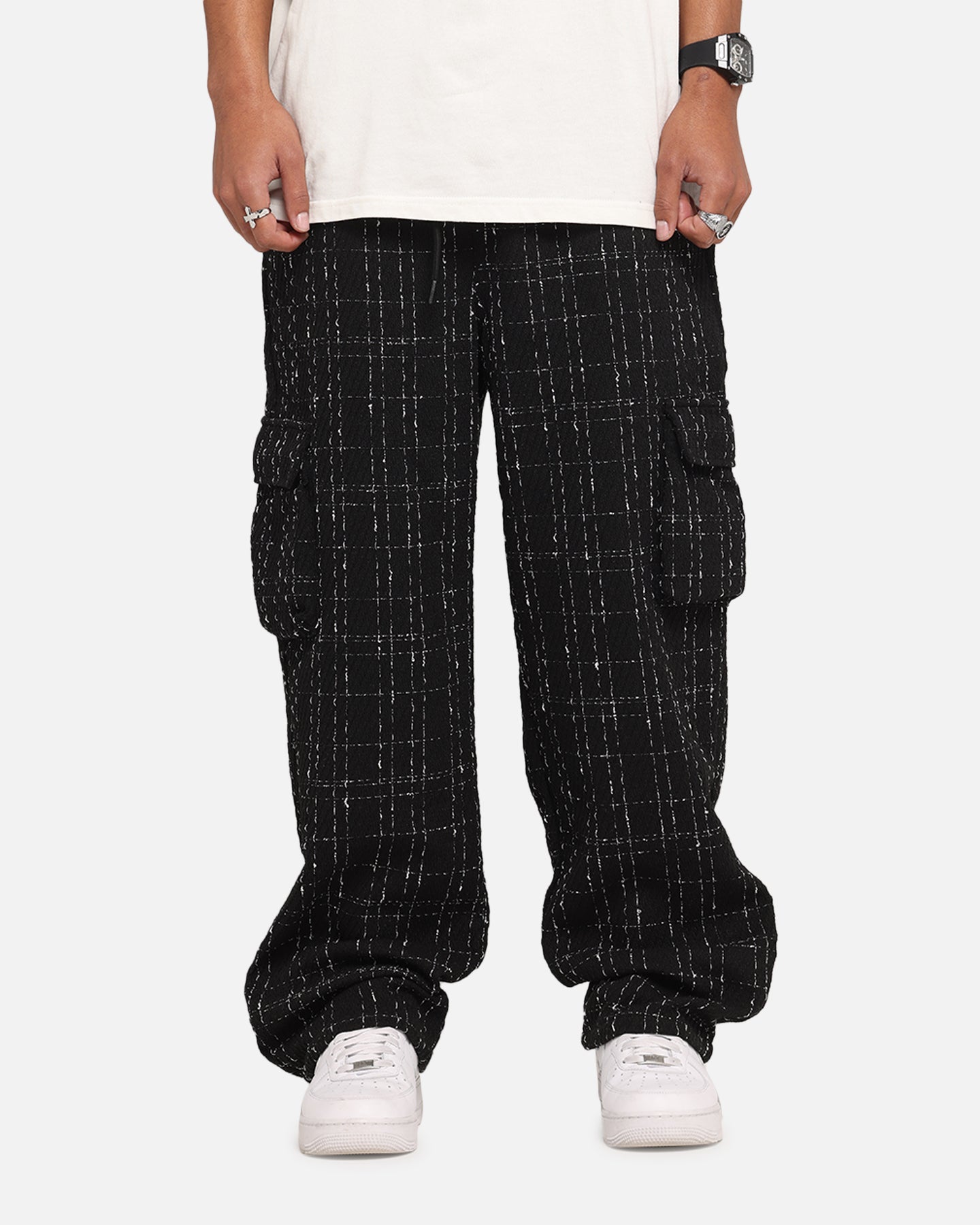 XXIII Boucle Tweed Cargo Pants Black