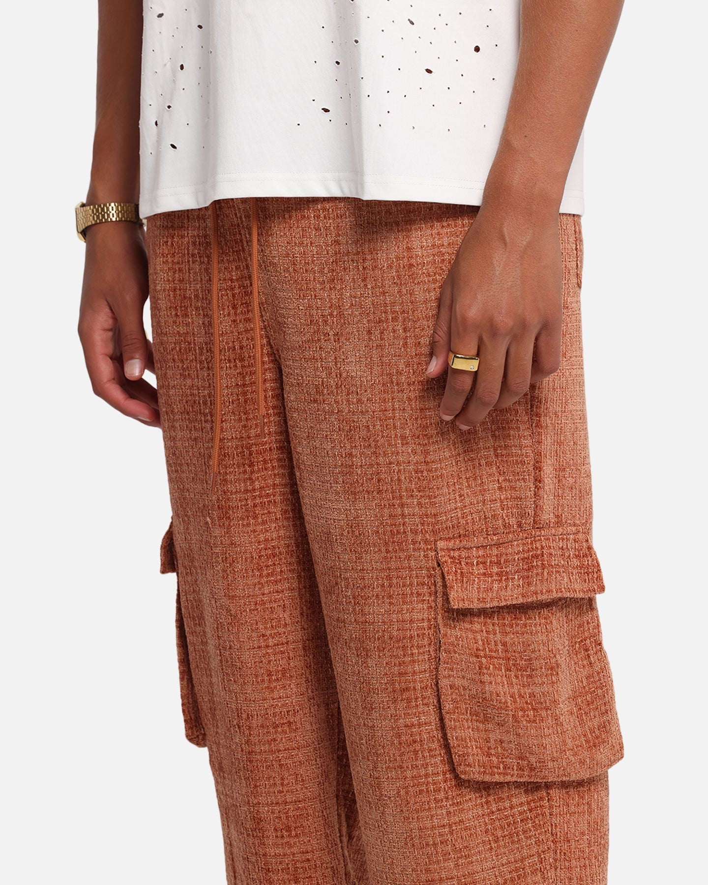 XXIII Boucle Tweed Cargo Pants Rust