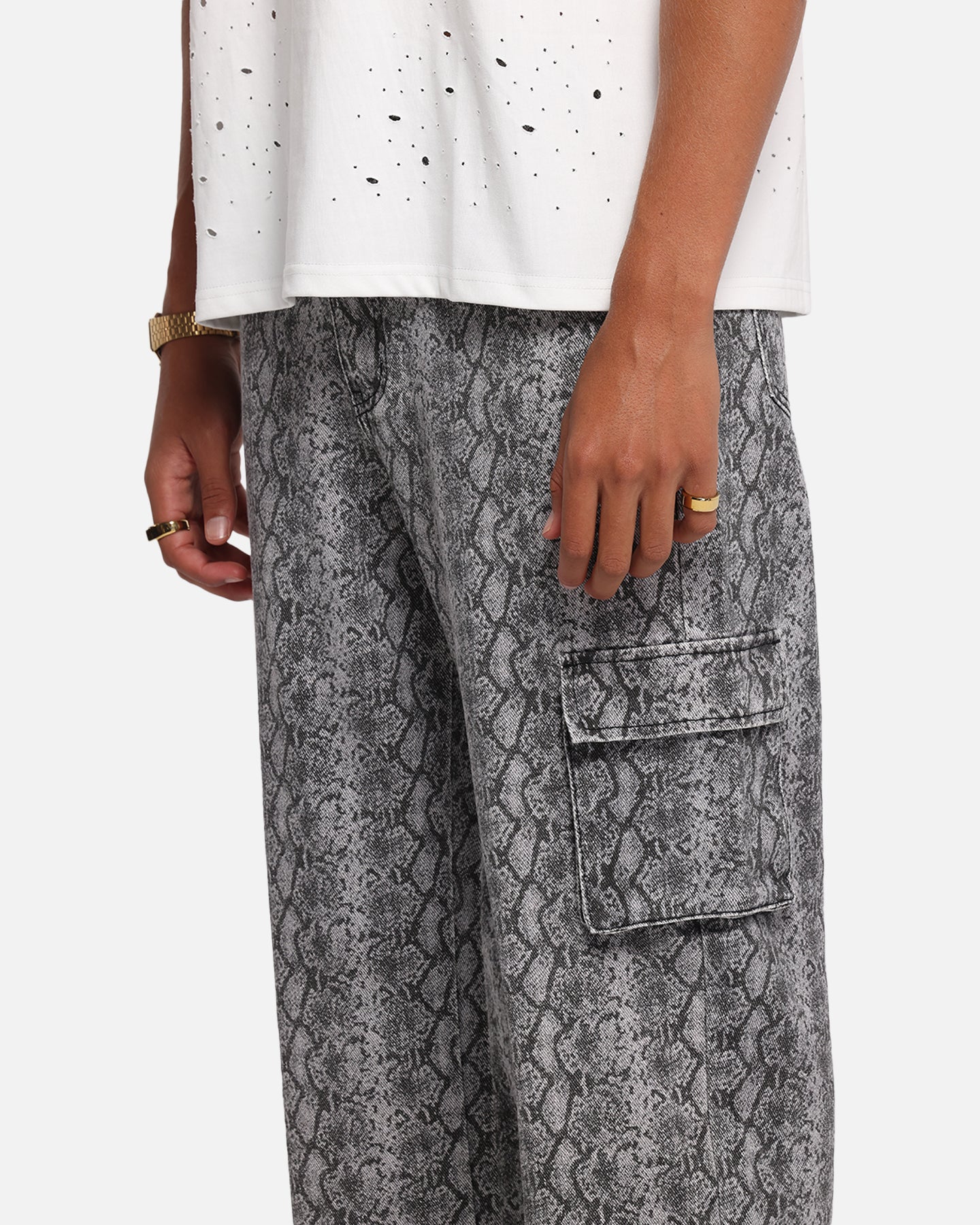 XXIII Snake Skin Cargo Pants Black Snake Print