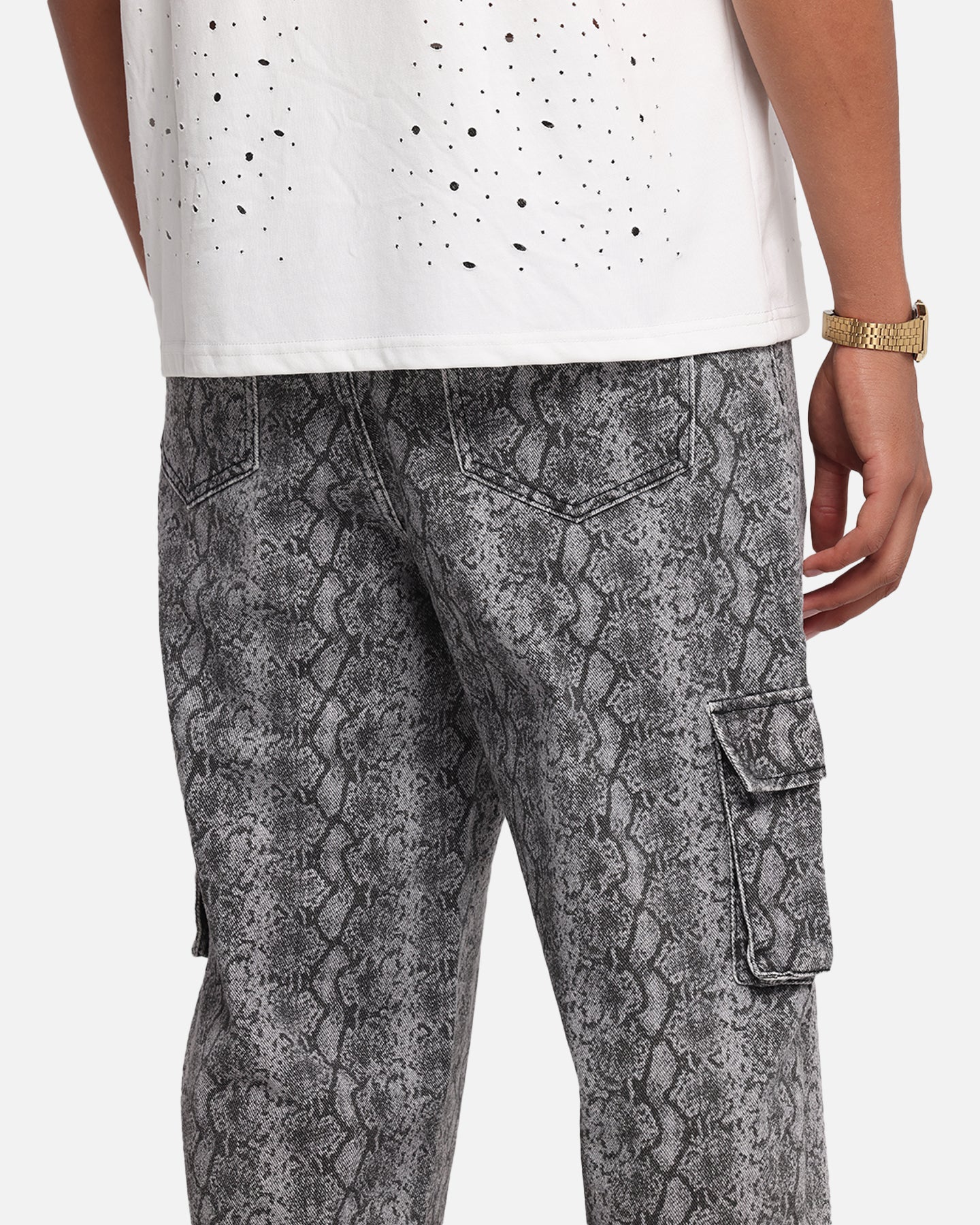 XXIII Snake Skin Cargo Pants Black Snake Print