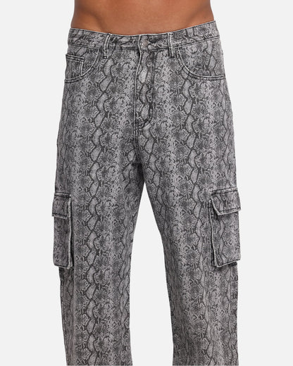 XXIII Snake Skin Cargo Pants Black Snake Print